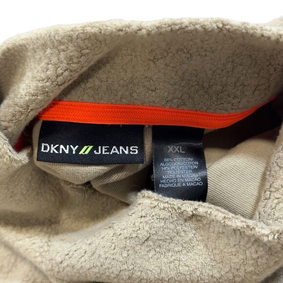 DKNY Jeans Sweater Men's 2XL Taupe Fleece Long Sleeve Insulated Cotton Pullover - Picture 6 of 8